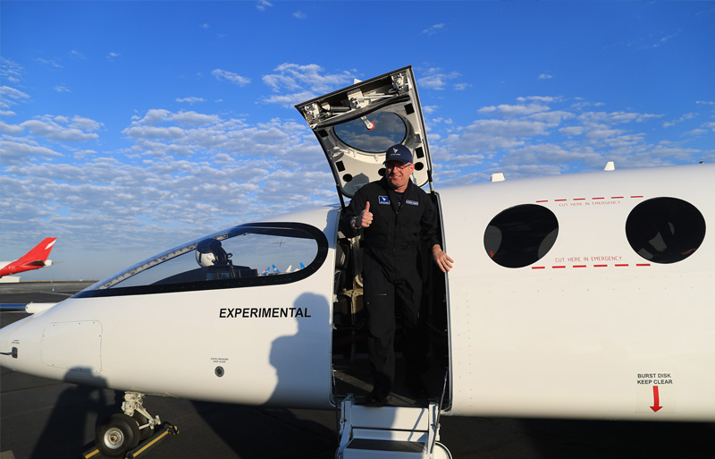 Test pilot Steve Crane after successful first flight of Eviation's Alice, Grant County International Airport, Washington, U.S., 27 September 2022.